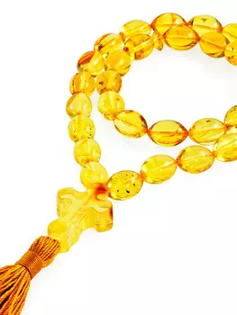 Православные четки из натурального янтаря «Оливки лимонные»
