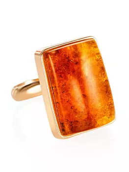 Прямоугольное кольцо из натурального коньячного янтаря