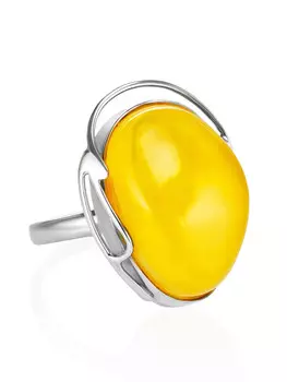 Роскошное кольцо «Лагуна» с балтийским медовым янтарем, имеющим уникальную живописную текстуру