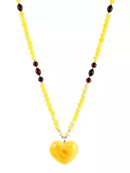 Роскошное колье из натурального янтаря с подвеской-сердцем