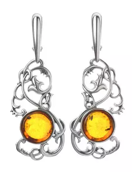 Роскошные ажурные серьги с коньячным янтарём «Кордова»