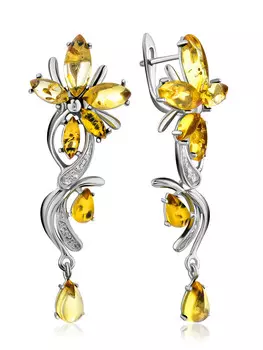 Роскошные длинные серьги с натуральным балтийским янтарём лимонного цвета «Барбарис»