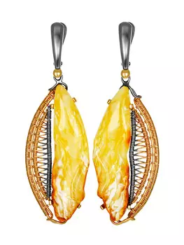 Роскошные серьги из натурального янтаря «Филигрань»