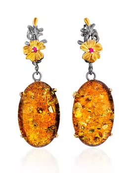Роскошные серьги с натуральным искрящимся янтарём «Версаль»