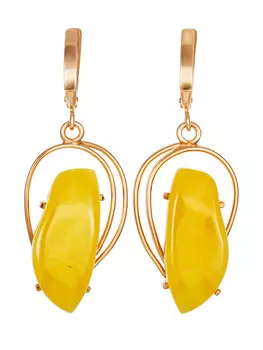 Роскошные серьги из позолоченного серебра с натуральным ярко-медовым янтарём «Риальто»