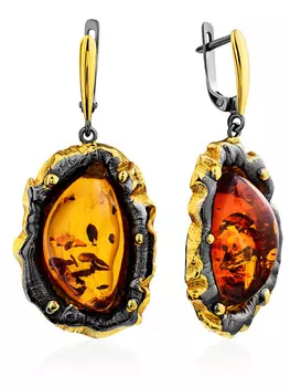 Роскошные серьги «Версаль» из янтаря в необычной текстурной оправе