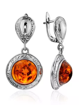 Роскошные серьги со вставками из коньячного янтаря «Ампир»