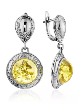 Роскошные серьги со вставками натурального янтаря лимонного цвета «Ампир»