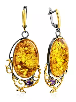 Роскошные вечерние серьги с натуральным текстурным янтарём «Версаль»