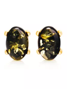 Серьги-гвоздики с зелёным янтарём «Ностальгия»