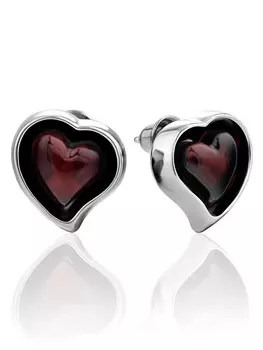 Серьги-гвоздики «Купидон» из янтаря вишнёвого цвета