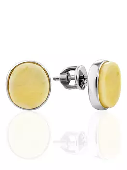 Серьги-гвоздики овальной формы из серебра и медового янтаря «Бенефис»