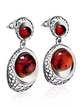 Серьги-гвоздики «Венера» с коньячным янтарём