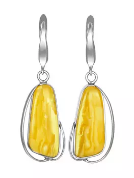 Серьги из натурального янтаря с красивой текстурой «Лагуна»