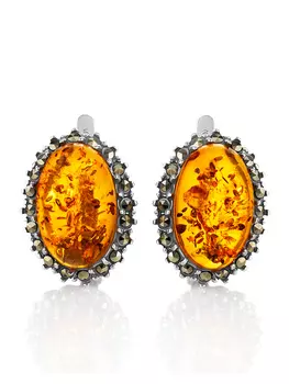 Серьги «Эйфория» из натурального янтаря с искрами