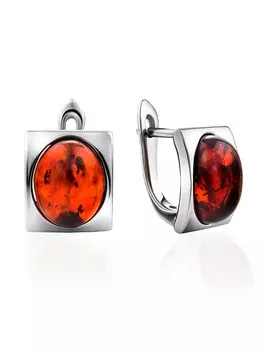 Серьги «Эллипс» со вставкой коньячного янтаря