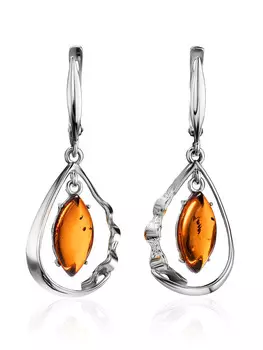 Серьги-капли с ярко-коньячным янтарём «Рапсодия»