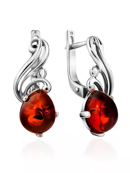 Серьги «Медея» из серебра и натурального янтаря коньячного цвета