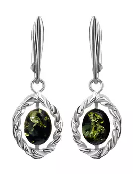 Серьги овальной формы с зелёным янтарём «Флоренция»