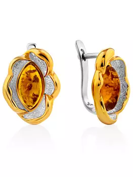 Серьги «Протея», украшенные натуральным коньячным янтарём