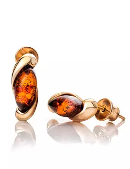 Серьги-пусеты «Иоланта» с натуральным коньячным янтарём