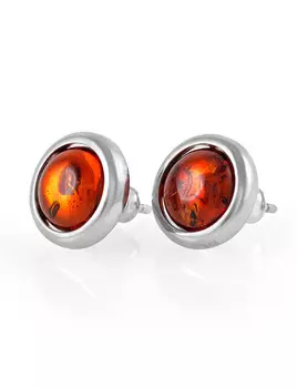 Серьги-пусеты с натуральным янтарем «Ягодка»