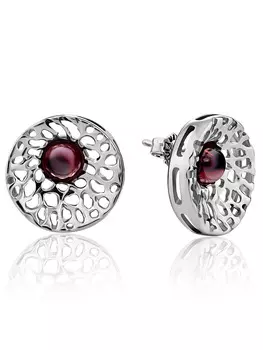 Серьги-пусеты «Венера» с натуральным балтийским янтарём вишнёвого цвета