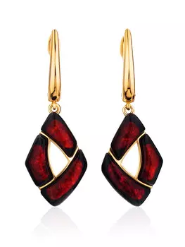 Серьги «Санрайз» из вишнёвого янтаря и серебра в позолоте