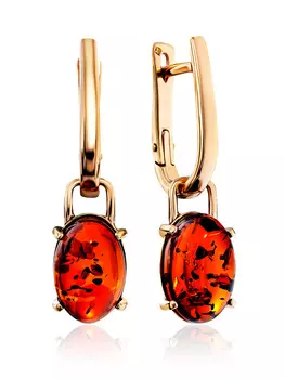 Серьги-трансформеры «Ностальгия» из позолоченного серебра и коньячного янтаря