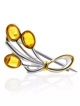 Брошь «Триумф» с натуральным золотистым янтарём