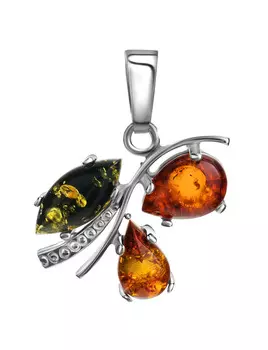Подвеска со вставками из натурального балтийского янтаря коньячного и зелёного цветов «Магнолия»