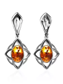 Серьги «Амьен» со вставкой из янтаря коньячного цвета