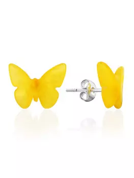 Серьги-гвоздики «Бабочки» с натуральным балтийским медовым янтарём