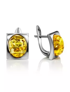 Серьги «Эллипс» со вставкой лимонного янтаря