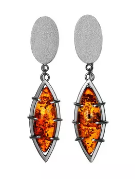 Серьги «Канкун» с янтарём коньячного цвета