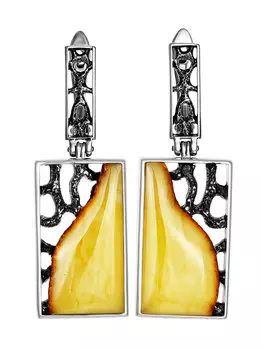 Серебряные серьги «Модерн» с натуральным текстурным янтарём