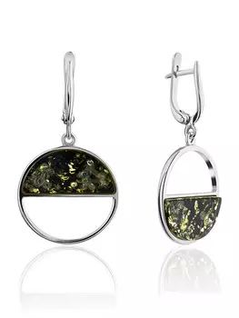 Серьги «Монако» с янтарём тёмно-зелёного цвета