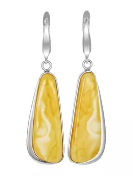 Серебряные серьги с молочным пейзажным янтарем «Лагуна»