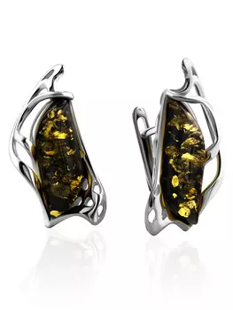 Серьги с натуральным янтарём зелёного цвета «Иллюзия»