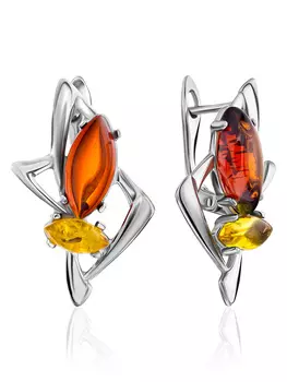 Серьги со вставками из янтаря двух красивых цветов «Пегас»