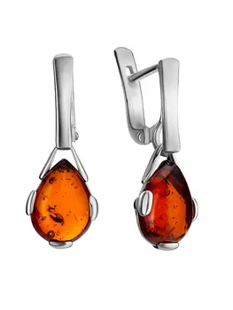 Серебряные серьги с вставкой из натурального коньячного янтаря «Огонёк»
