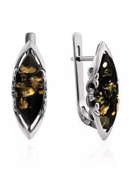 Серьги, украшенные натуральным балтийским янтарём зелёного цвета «Годива»