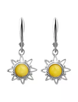 Серьги, украшенные янтарём медового цвета «Гелиос»