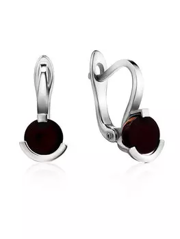 Серебряные серьги, украшенные тёмно-вишнёвым янтарём «Принцесса»