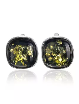 Серебряные серьги, украшенные зелёным янтарём «Копенгаген»