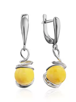 Серьги «Валенсия» с натуральным янтарём молочно-медового цвета