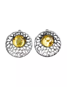 Серебряные серьги «Венера» со вставкой лимонного янтаря