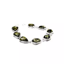 Серебряный браслет на застежке с натуральным искрящимся зеленым янтарем «Фиори»