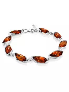 Серебряный браслет на застежке с натуральным янтарем коньячного цвета «Маркиз»