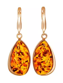 Сияющие серьги «Лагуна» из золочёного серебра и натурального янтаря